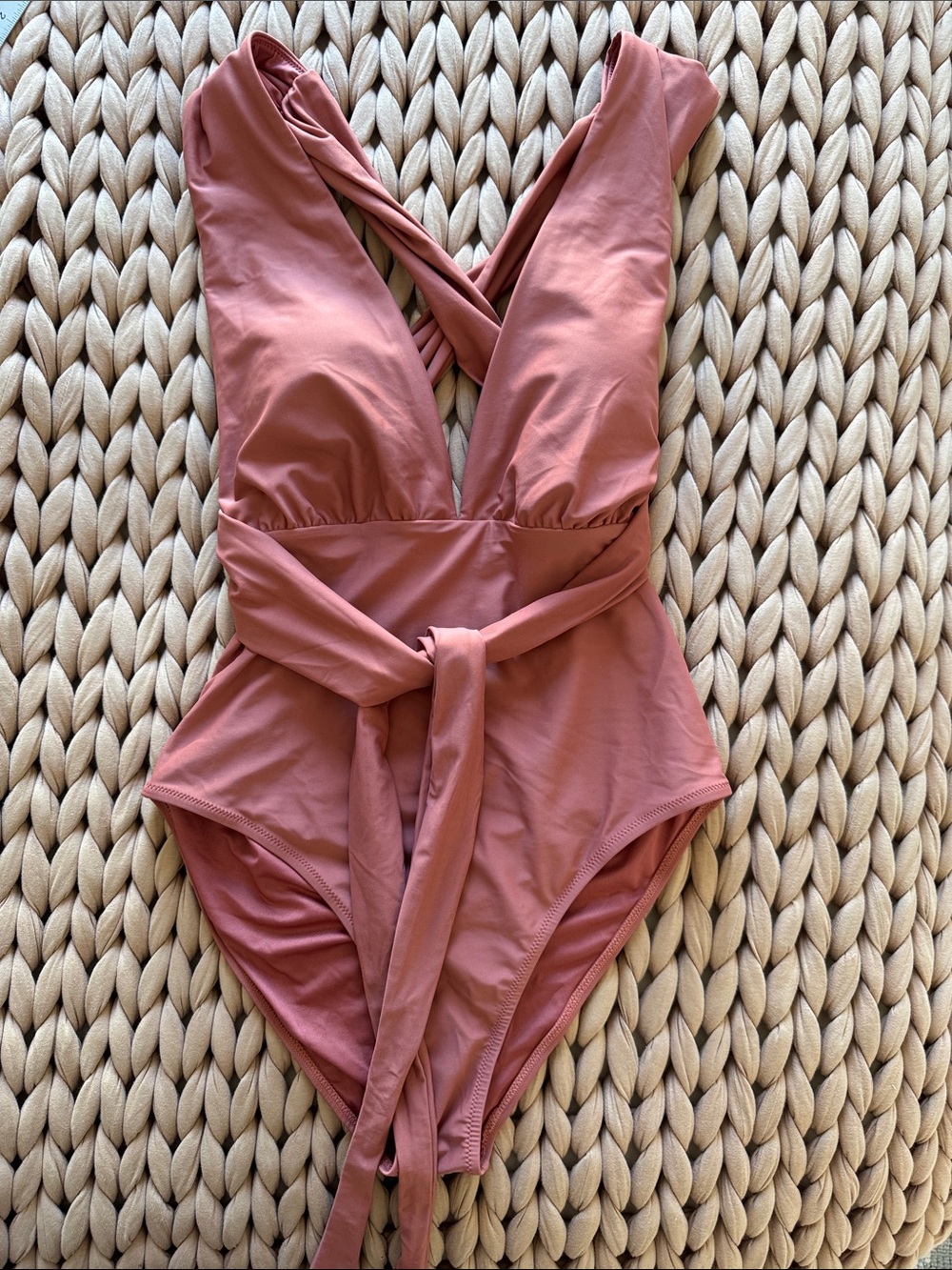 Cupshe Mauve One-Piece Swimsuit with Waist Tie - Size L